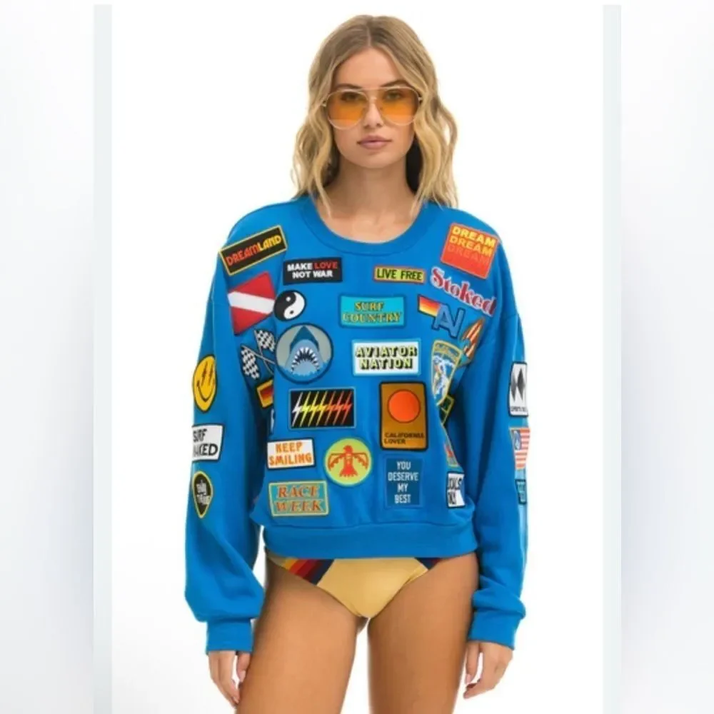 Aviator Nation VINTAGE PATCH CREW & SWEATPANTS - OCEAN - Picture 8 of 10